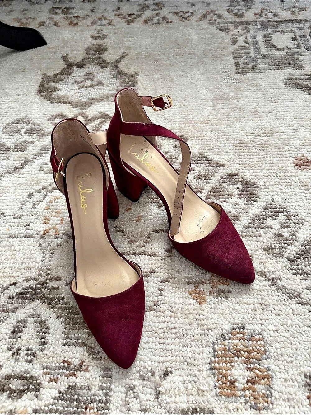 Lulus Ellarose Burgundy Suede Ankle Strap Heels US 8.5